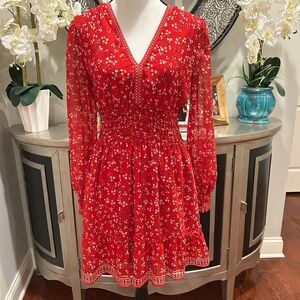 Max Studio Red Floral Long Sleeve Dress
